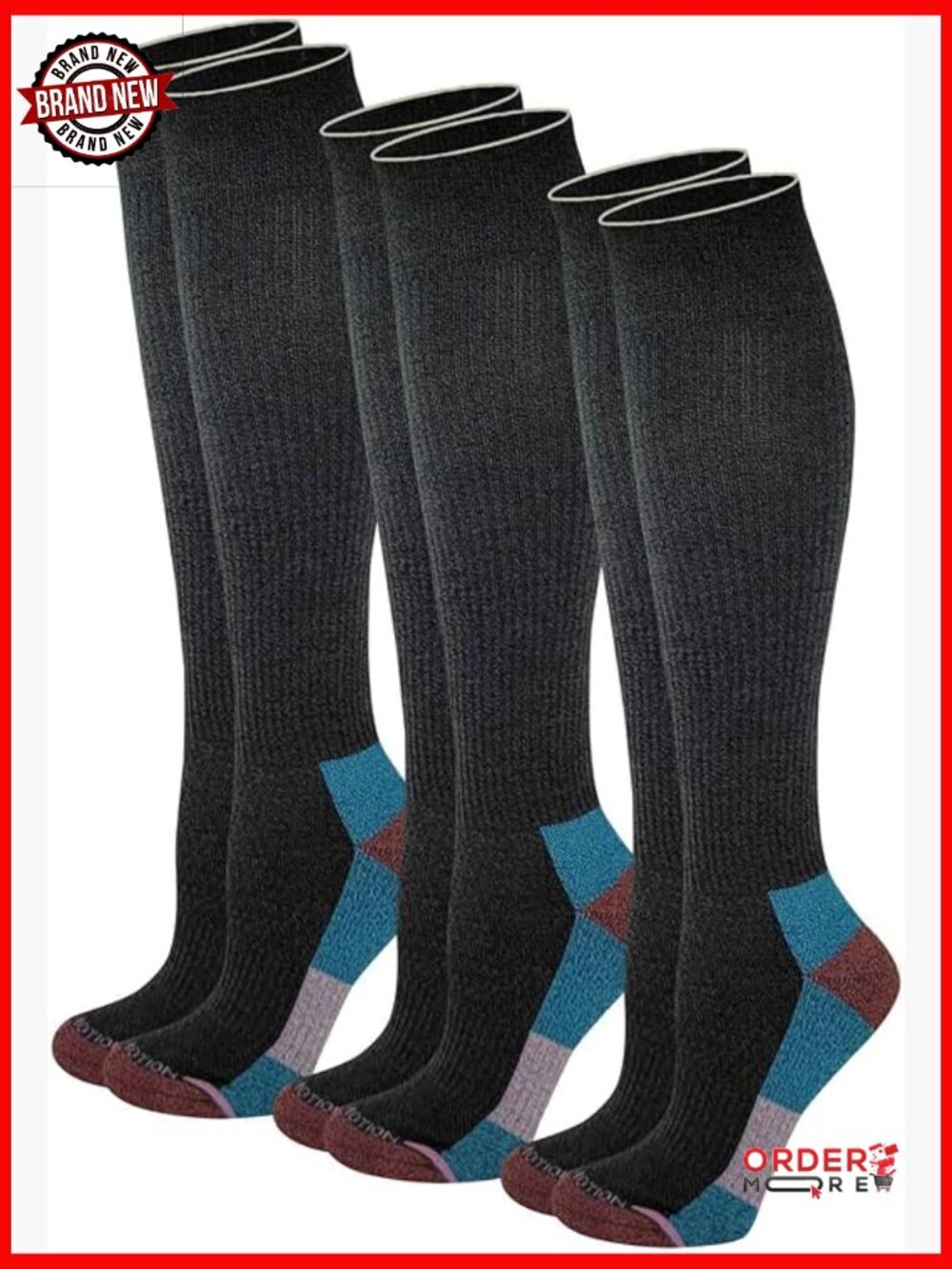 Compression Knee High Socks 3 Pairs Arch Support Hiking Running Athletic